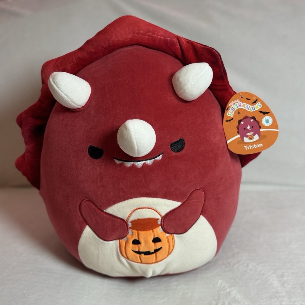Squishmallows Tristan Red Devil Triceratops 12" Pumpkin Bucket Halloween NWT